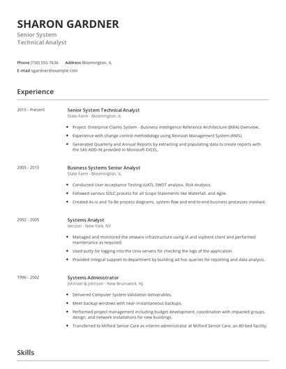 Senior System Technical Analyst Resume