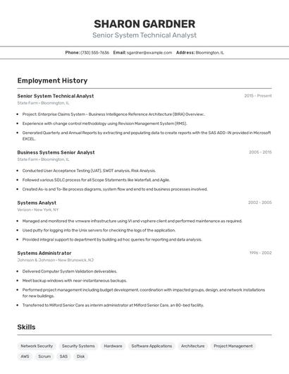 Senior System Technical Analyst Resume