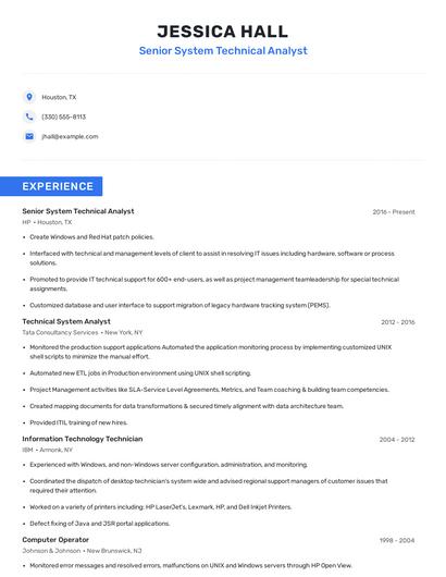 Senior System Technical Analyst Resume