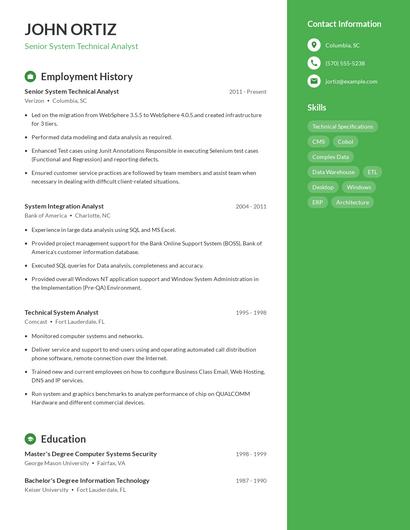 Senior System Technical Analyst Resume