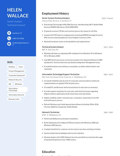 Senior System Technical Analyst Resume
