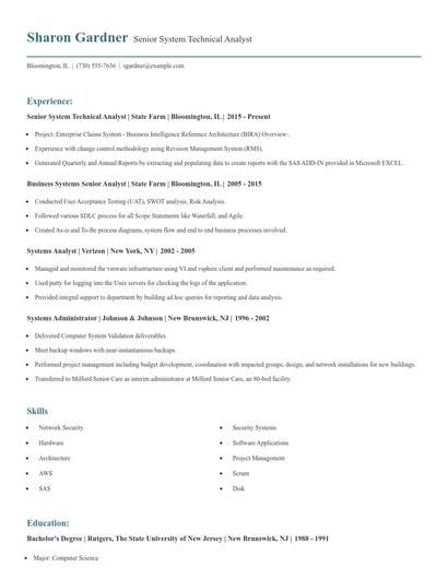 Senior System Technical Analyst Resume