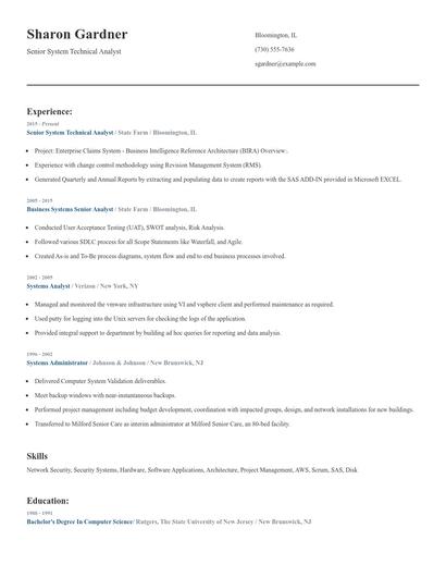 Senior System Technical Analyst Resume