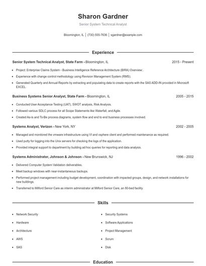 Senior System Technical Analyst Resume