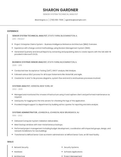 Senior System Technical Analyst Resume