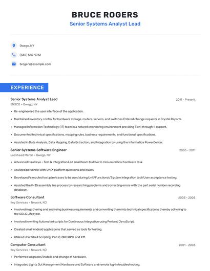 Senior Systems Analyst Lead Resume