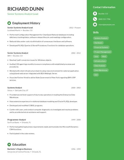 Senior Systems Analyst Lead Resume