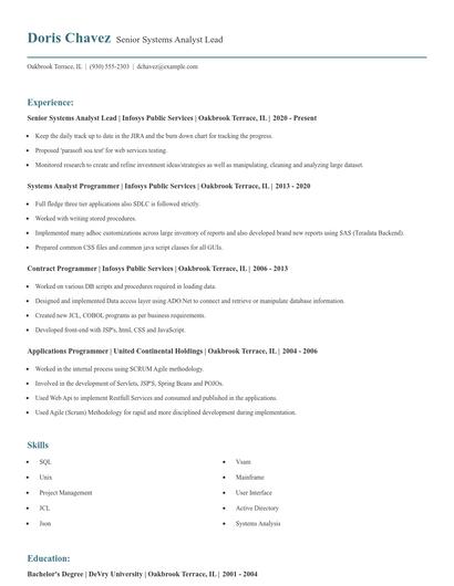 Senior Systems Analyst Lead Resume