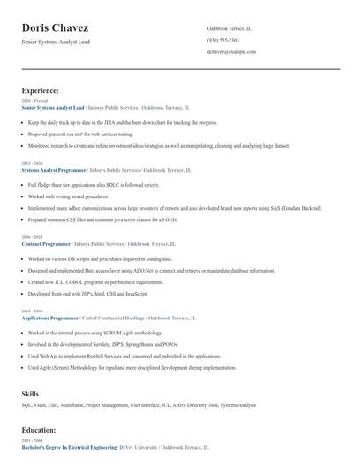 Senior Systems Analyst Lead Resume