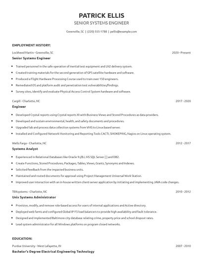 Senior Systems Engineer Resume
