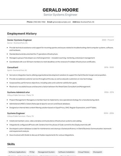 Senior Systems Engineer Resume