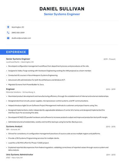 Senior Systems Engineer Resume