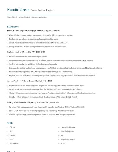 Senior Systems Engineer Resume