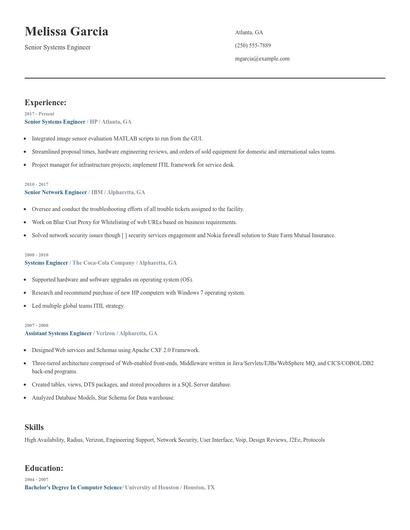 Senior Systems Engineer Resume
