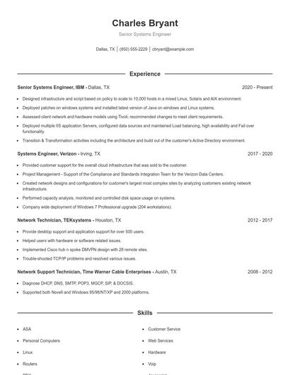 Senior Systems Engineer Resume
