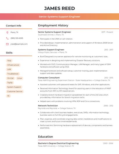 Senior Systems Support Engineer Resume