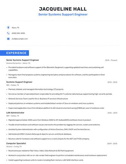 Senior Systems Support Engineer Resume
