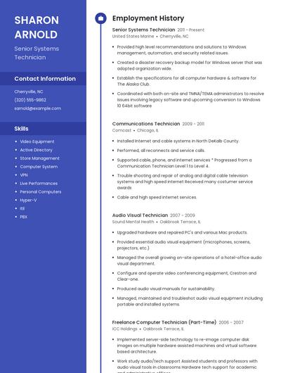 Senior Systems Technician Resume