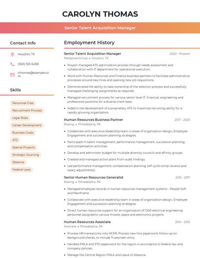 Senior Talent Acquisition Manager Resume
