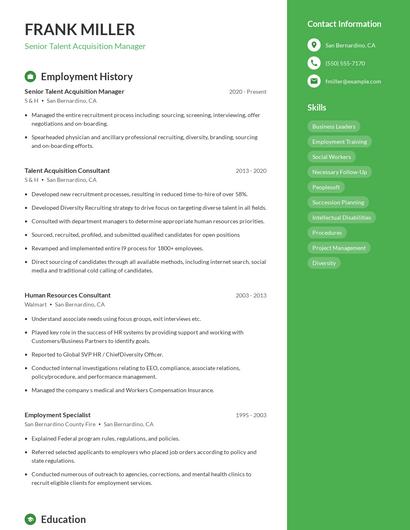 Senior Talent Acquisition Manager Resume