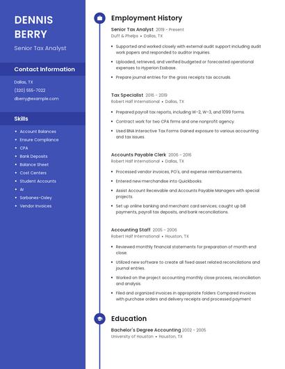 Senior Tax Analyst Resume