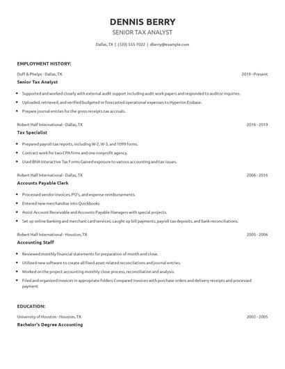 Senior Tax Analyst Resume