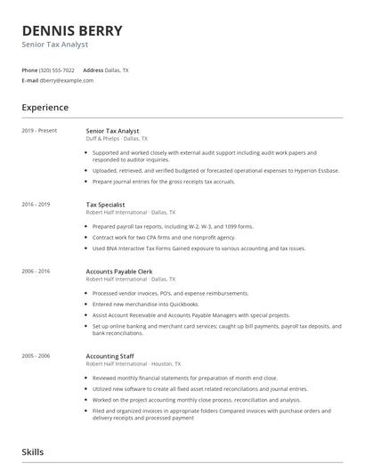 Senior Tax Analyst Resume