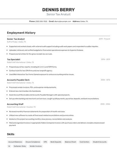 Senior Tax Analyst Resume
