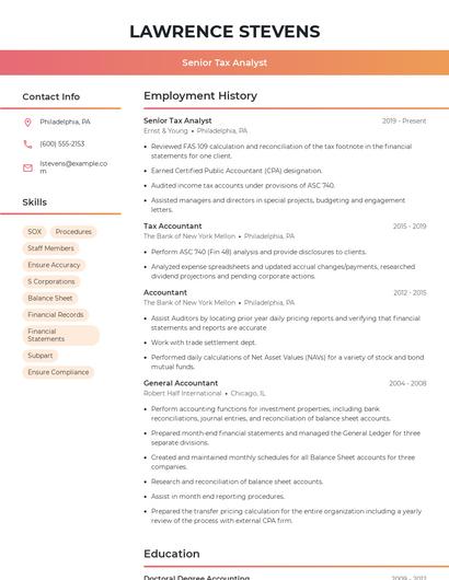 Senior Tax Analyst Resume