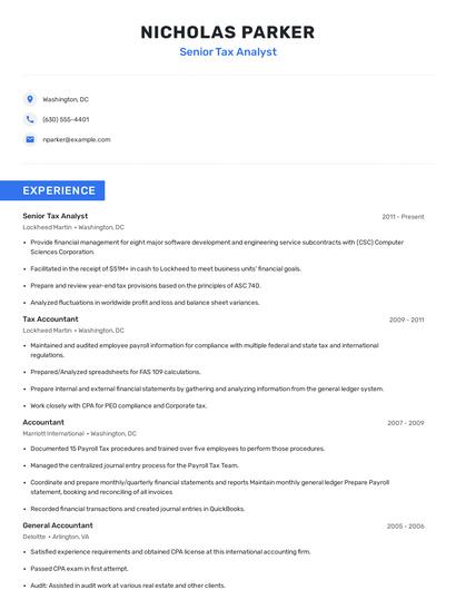 Senior Tax Analyst Resume