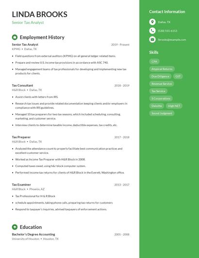 Senior Tax Analyst Resume