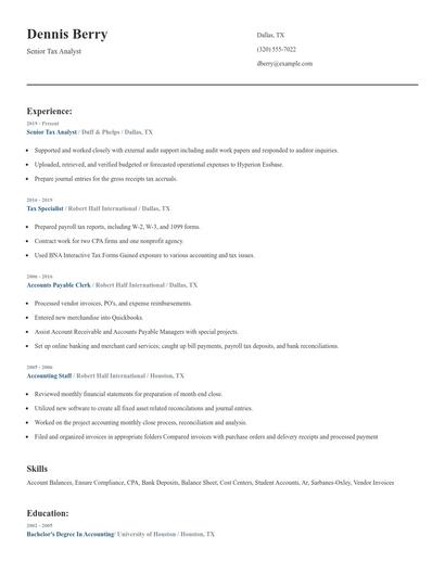 Senior Tax Analyst Resume