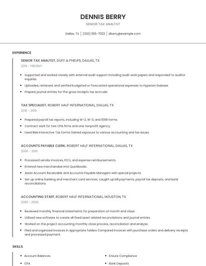 Senior Tax Analyst Resume
