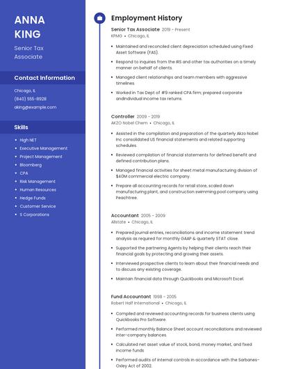 Senior Tax Associate Resume
