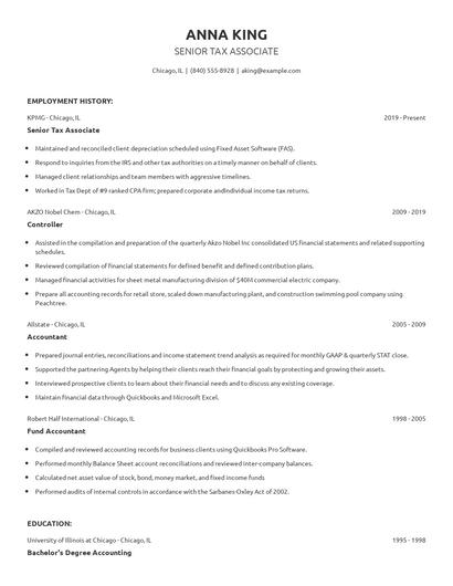 Senior Tax Associate Resume
