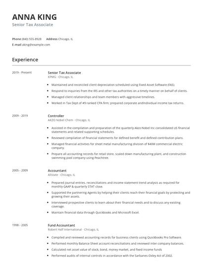 Senior Tax Associate Resume