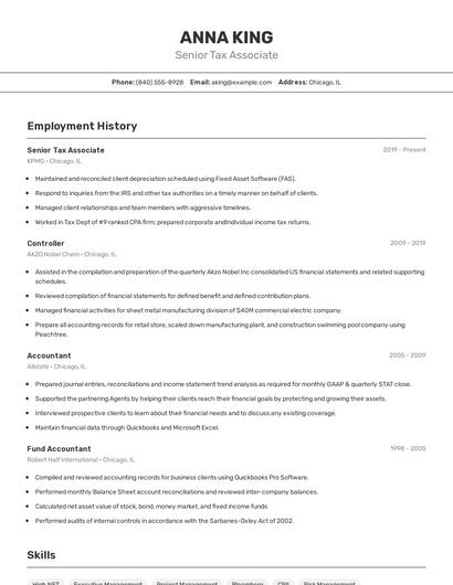 Senior Tax Associate Resume