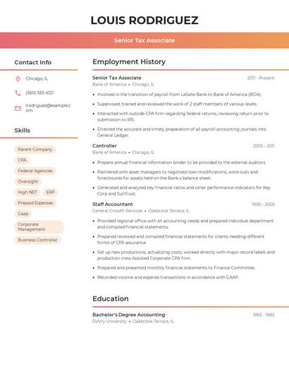 Senior Tax Associate Resume