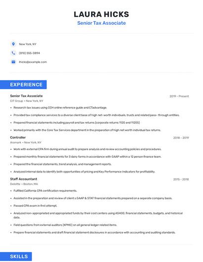 Senior Tax Associate Resume