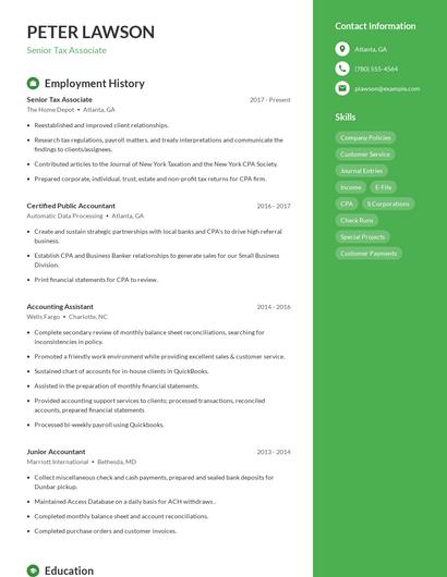Senior Tax Associate Resume