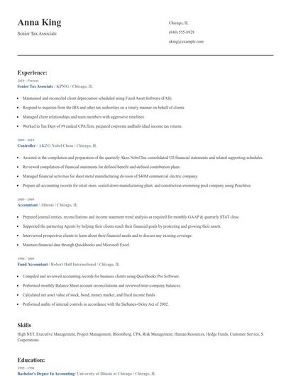 Senior Tax Associate Resume