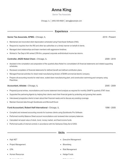 Senior Tax Associate Resume