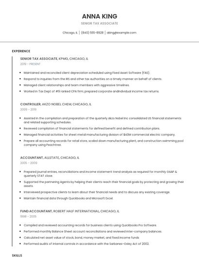 Senior Tax Associate Resume