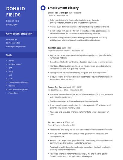 Senior Tax Manager Resume