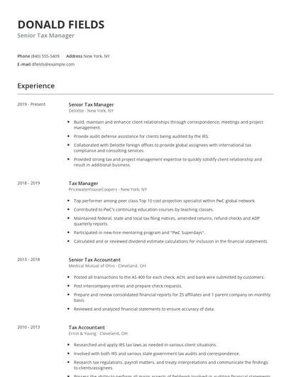 Senior Tax Manager Resume