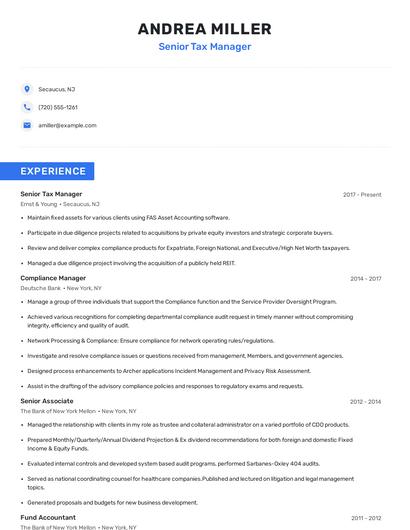 Senior Tax Manager Resume