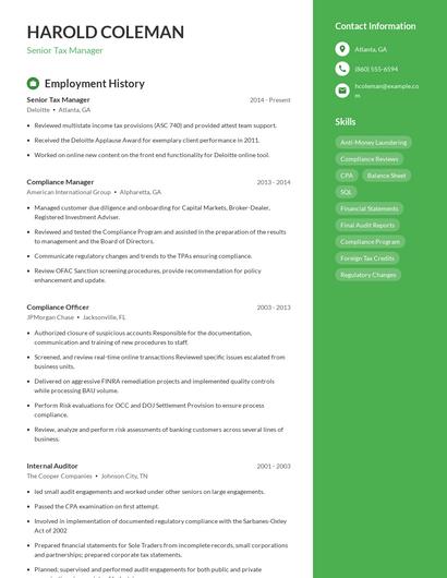 Senior Tax Manager Resume
