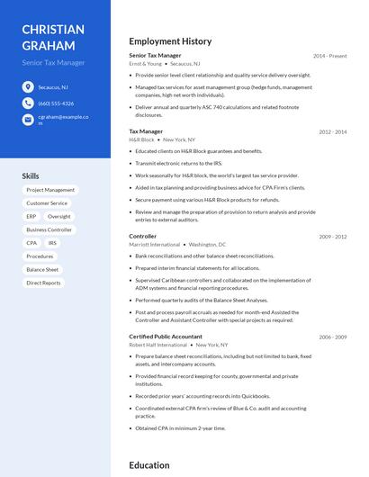 Senior Tax Manager Resume