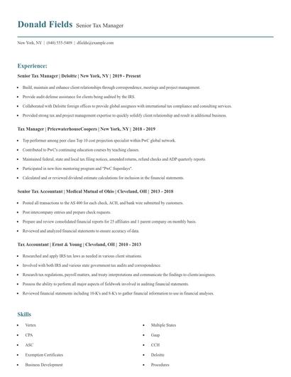Senior Tax Manager Resume