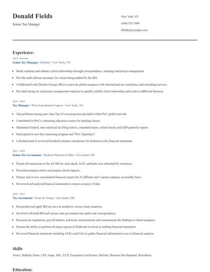 Senior Tax Manager Resume